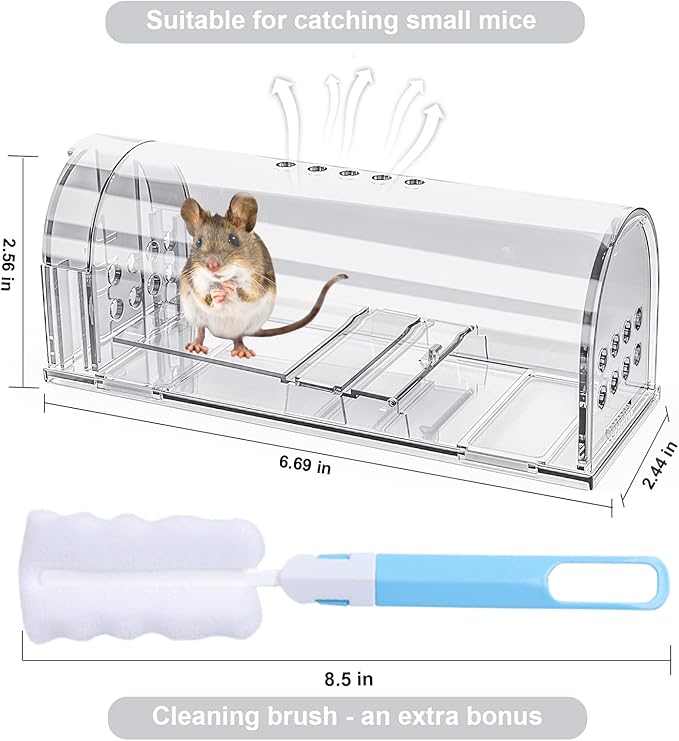 4 Pcs Humane Mouse Traps No Kill, Live Mouse Traps Indoor for Home, Reusable Mice Small Rat Trap Catcher for House & Outdoors(Clear)