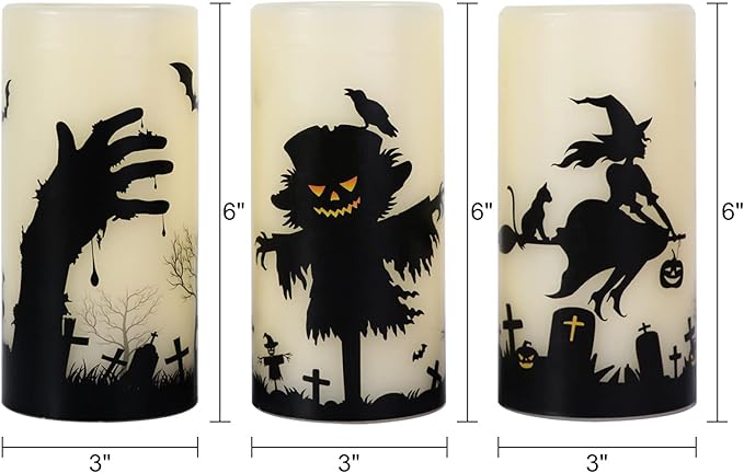 Eldnacele Halloween Flickering Candles Set of 3 Battery Operated Halloween Themed LED Candles Horror Spooky Decoration…
