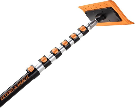 4-12 ft Telescoping Snow Roof Rake // High Reach Solar Panel Snow Removal Tool for Roofs, RVs & Cars // Heavy Duty Snow Rake for House Roof // 13.6" Scratch-Free Soft Foam Blade // Push Pull Design