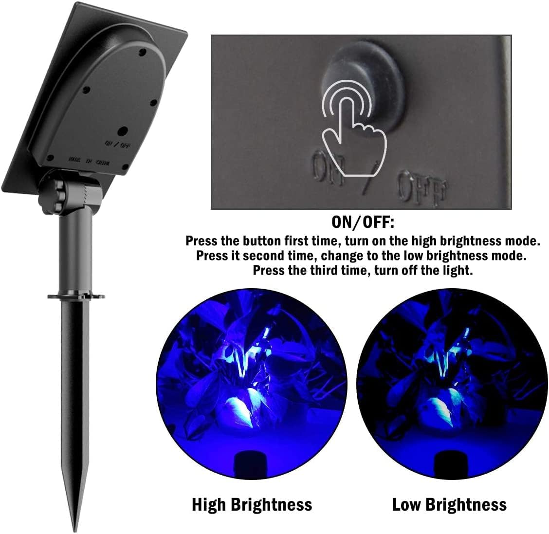 T-SUNUS 4 Pack Solar Landscape Spotlights - Blue, Waterproof IP65, 9.8ft Cable, 2000mAh Solar Panel, Auto On/Off for Garden, Driveway, Pathway, Pool Area