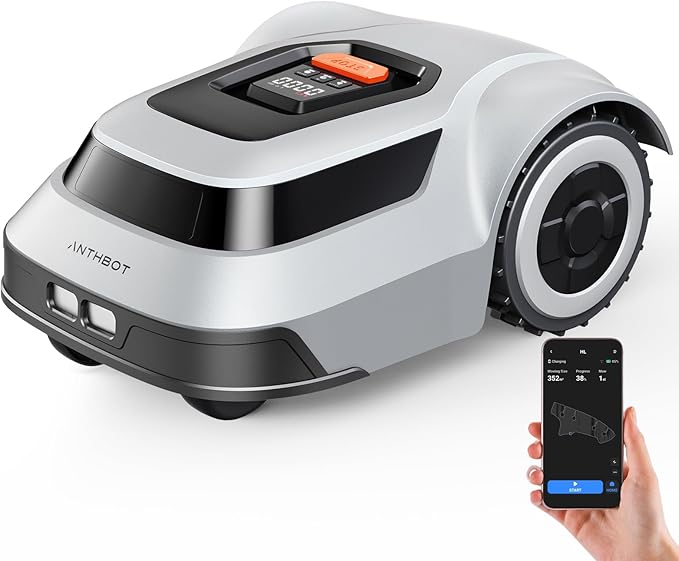 Robot Lawn Mower with Boundary Wire - for 1/4 Acre 300% Higher Efficiency of Grid-Shaped Mowing Path, Automatic Robotic Lawn Cutter Mowers with Auto Mapping & Recharge, IPX6 Waterproof