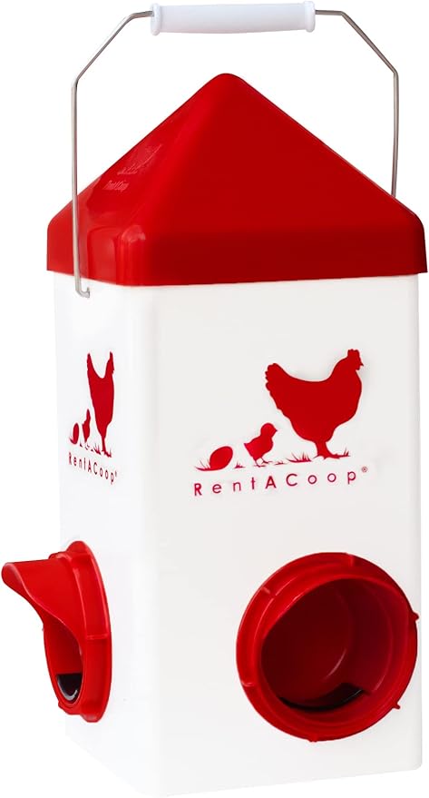 RentACoop Chick2Chicken 5lb 2-Port Feeder - Includes Anti-Roost Lid and Slider Port Covers - Suitable for Quail, Pigeons, Doves, Chicks, and Adult Chickens