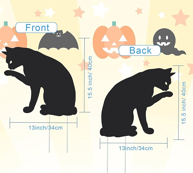 Blulu 8 Pcs Halloween Decorations Outdoor Black Cat Yard Signs with Stakes Scary Silhouette with Glow in The Dark Eyes Corrugated Plastic Waterproof Black Cat Decor for Garden Lawn Patio (Mixed)