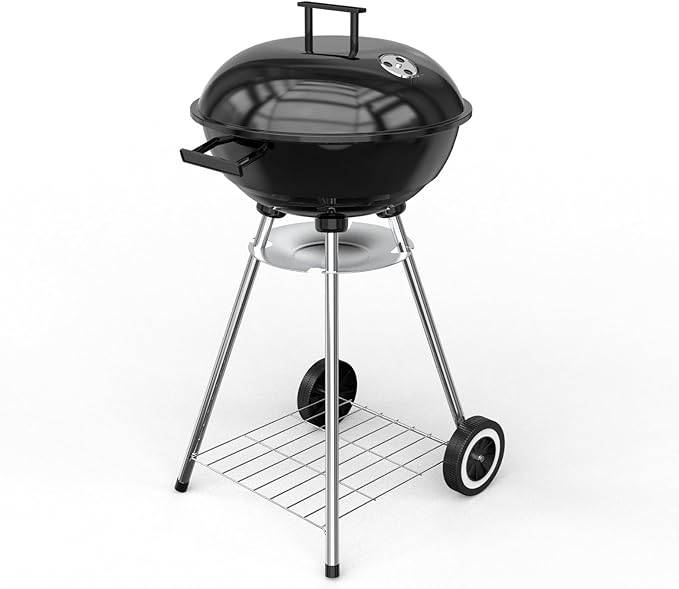 18 Inch Portable Charcoal Grill, Heavy Duty Kettle BBQ Smoker with Built-in Thermometer & Removable Water-Rinsable Ash Catcher for Outdoor Camping, Patio, Backyard, and Tailgating