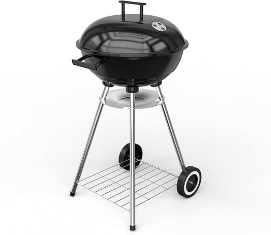 18 Inch Portable Charcoal Grill, Heavy Duty Kettle BBQ Smoker with Built-in Thermometer & Removable Water-Rinsable Ash Catcher for Outdoor Camping, Patio, Backyard, and Tailgating