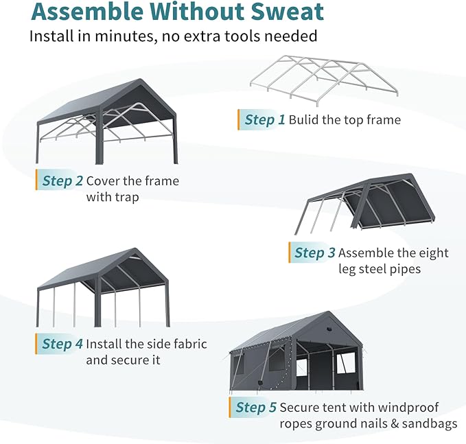 10x20FT Heavy Duty Carport Canopy,Extra Large Portable Car Tent Garage with Roll-up Windows and All-Season Tarp Cover,Removable Roof&Side Walls for Car,SUV,Boats&Truck Shelter Logic Storage