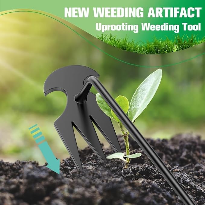 2Pcs Weed Puller Tool, Weeding Artifact Uprooting Steel Hand Weeder Tool for Garden Yard Farm - Durable Manganese, Manual Multifunctional Weeding Artifact Kit (Black)