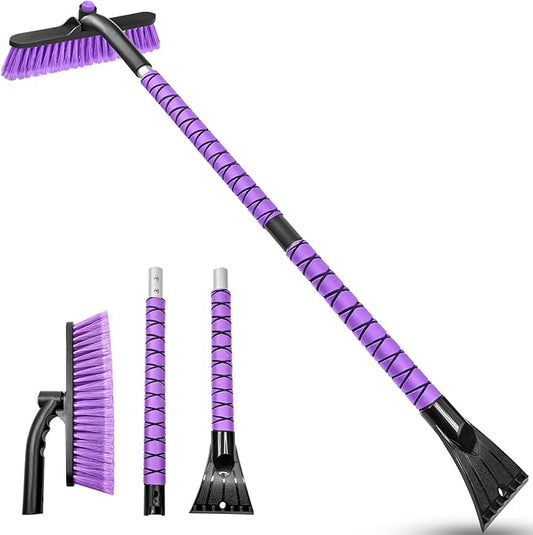 HEEYA 42.5 Inch Car Scraper Snow Brush, 12.6 Inch Large Brush Head with Ice Scraper for Window Windshield, Portable Snow Scraper for SUV Truck Vehicle Jeep RV Auto - Purple