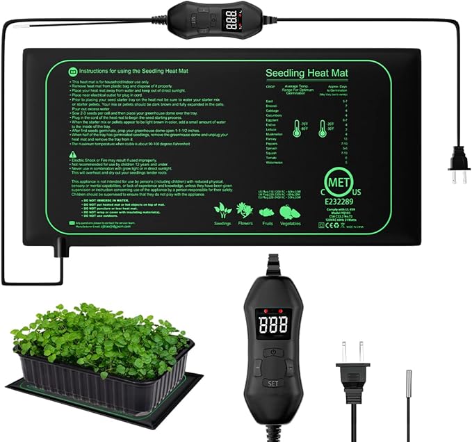 1 Pack Seedling Heat Mat with Digital Thermostat Controller,10" x 20.75" Temperature Control Waterproof Heating Pad for Seed Starting Indoor Plants Germination