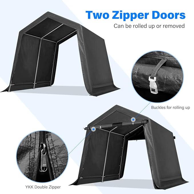 ADVANCE OUTDOOR 8x8 ft Storage Tent with 2 Roll up Doors & Vents Outdoor Portable Shelter Shed Garage Tent Carport for Motorcycle ATV Anti-UV Snow Resistant, Gray