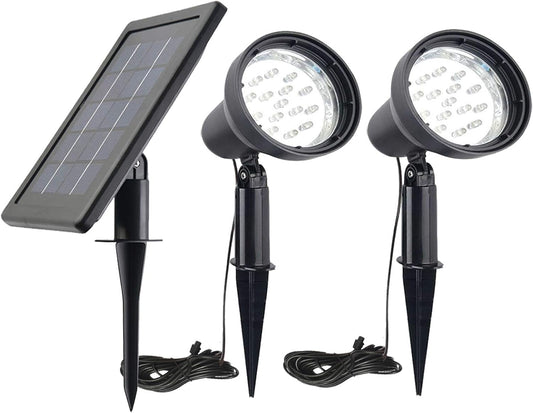 SUNLONG Solar Powered Spot Lights Outdoor Waterproof 2 in 1 Bright Solar SpotLights Power Adjustable for Flag Yard Flagpole Landscape Dusk to Dawn 2 x Spots Warm White