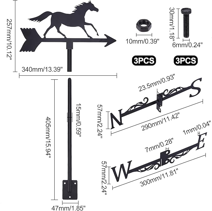 SUPERDANT 1 PCS Weathercock Galloping Horse Ornament Wind Vane Weathervanes Metal Weather Vane for Garden Decor Farmhouse Decorative Outdoor Garden Wind Measuring Tool