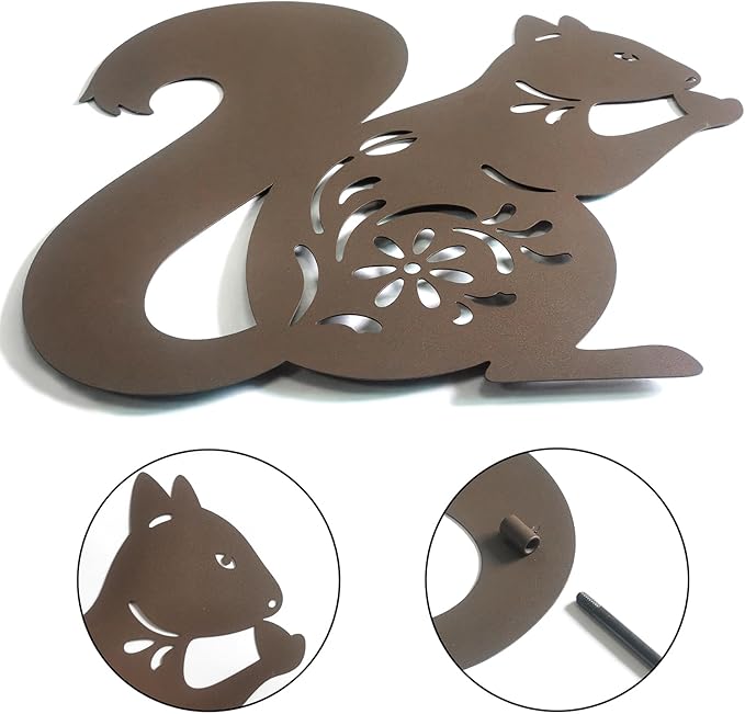 Metal Squirrel Yard Decor,Rusty Fall Statue for Outside,Set of 2 Squirrel Decorative Garden Stakes