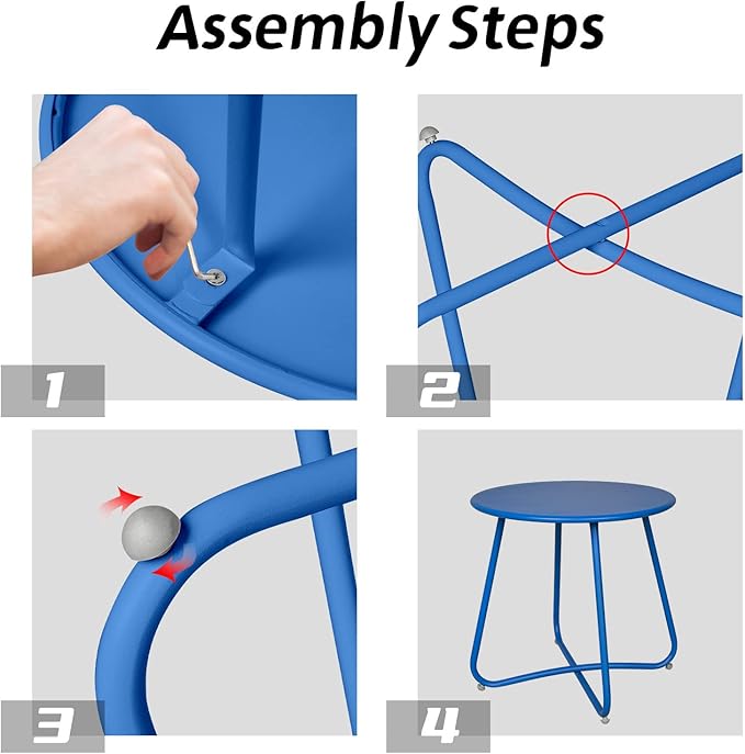 Babion Blue Outdoor Side Tables, Small Outdoor Table, Round Patio Side Table Steel, Small Accent End Table for Patio Yard Garden, Indoor & Outdoor