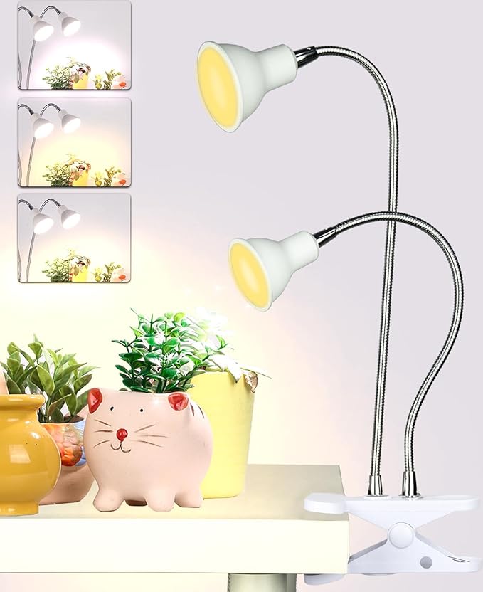 DOMMIA Grow Lights, Grow Lights for Indoor Plants Full Spectrum, Gooseneck Dual Head Clip-on LED Plant Light with 6/12/16h Timer, Multi-Spectrum, Dimmable