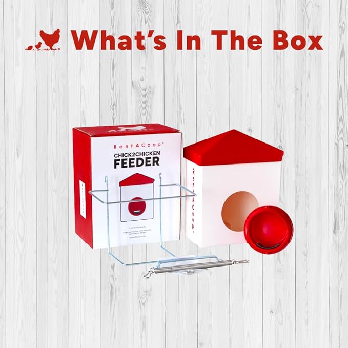 RentACoop Chick2Chicken 2.5lb BPA-Free Single-Port Feeder - Includes Anti-Roost Lid, Slider Port Cover, and Wire Bracket - Suitable for Quail, Pigeons, Doves, Chicks, and Adult Chickens