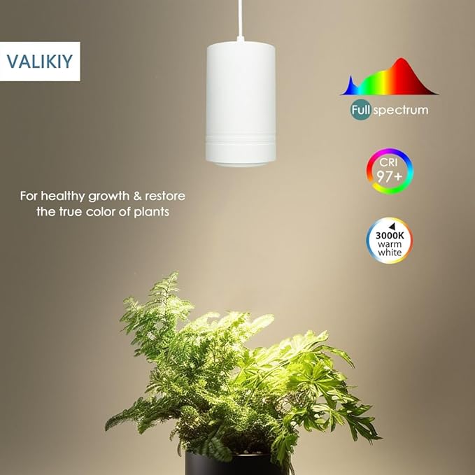 Hanging Grow Light 40W Large, Full Spectrum Warm White Color Plant Lamp, 120V Plug-in with Timer, 15FT Fabric Power Cord, Decorative Pendant Plant Light