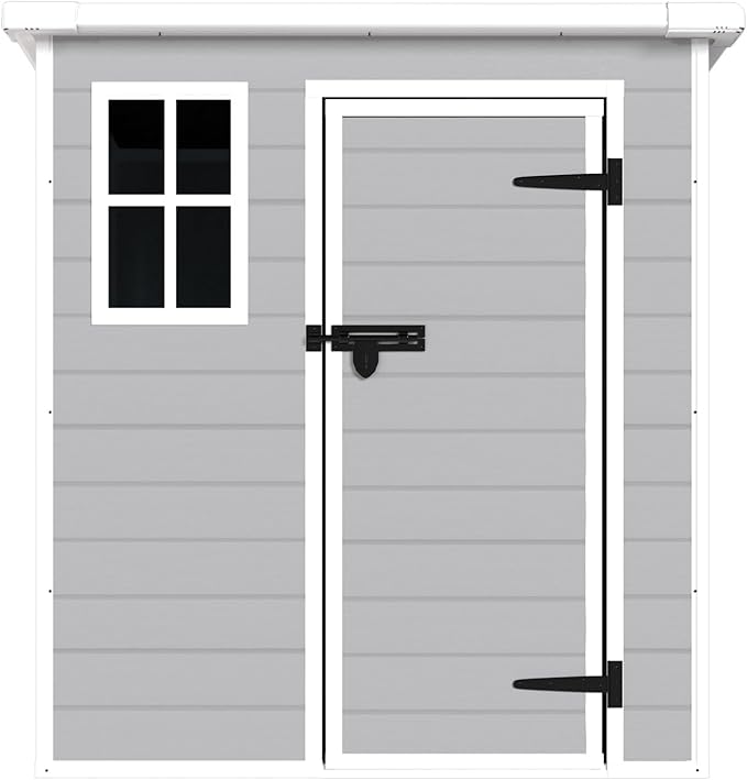 6x6 FT Storage Shed Garden House with Lockable Doors and Vents Waterproof Resin Outdoor Tool Cabinet W/Floor & Window,for Bicycles,Lawnmowers,Lawn,All Weather Use,Gray