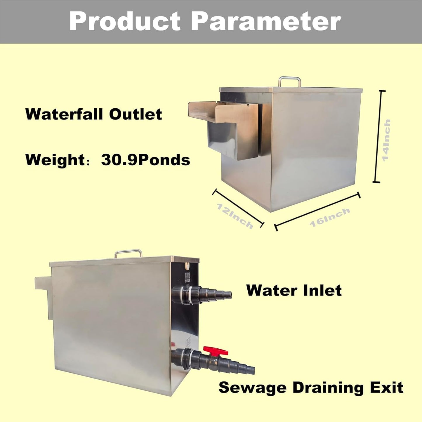 Carefree Fish Koi Pond Filter Box Stainless Steel Garden Water Waterfall Filtration Outdoor Horse Equipment Pool Filter System with Water Pump(Patent No.:US D1067273S)