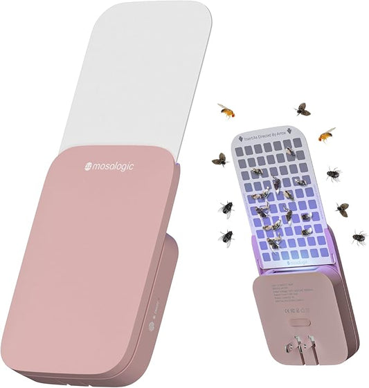 Mosalogic Fly Insect Trap Plug-in Fruit Flies Killer Gnat Trapper Moth Catcher Fly Trapper UV Attractant Catcher for 400 Sq Ft of Protection Pink-1PACK