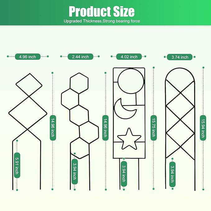 Plant Trellis for Climbing Plants Indoor, 15.94Inch Small Garden Metal Houseplant Trellis for Potted Plants Outdoor with 4 Patterns for Vine Ivy Flower Plant Support Lover Gifts Lattice