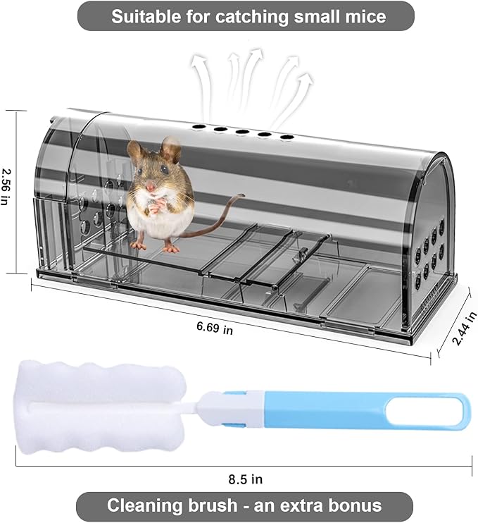 4 Pcs Humane Mouse Traps No Kill, Live Mouse Traps Indoor for Home, Reusable Mice Small Rat Trap Catcher for House & Outdoors(Grey)