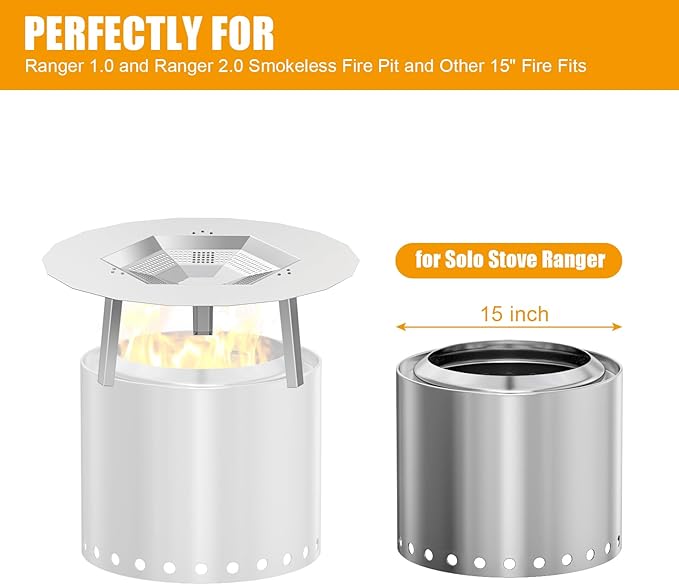 BBQ-PLUS One-Piece Heat Deflector Replacement for Solo Stove Ranger 15" Fire Pit, Stainless Steel Heat Diffuser Accessories with 3 Support Leg for Most 15 inches Outdoor/Indoor Backyard Fire Pit