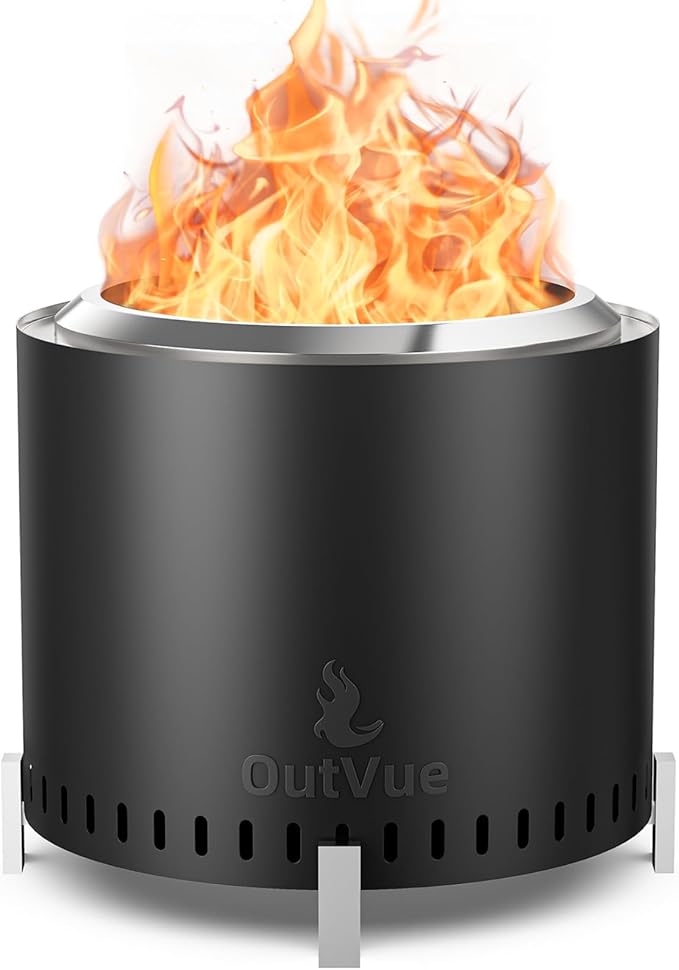 19.5 inch Stainless Steel Smokeless Fire Pit, Outdoor Smokeless Firepit with Tote Bag&Fire Poker, Wood Burning Fire Pits for Camping, Bonfire, Low Smoke Firepit for Outside (Vertical Hole)