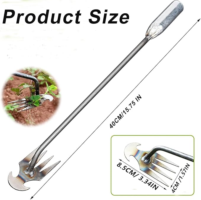 Weeding Artifact Uprooting Weeding Tool Gardening,15.7in Weed Puller Tool,4 Teethes Manganese Steel Weed Puller Garden Hand Manual Weeder Tools, Weed Picker Grass Remover Tool (Silver)