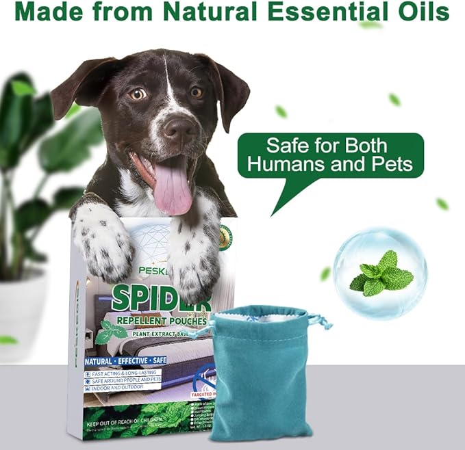10 Pack Powerful Spider Repellent Indoor for House Garage Long-Term Spiders Repelling, Effective Spider Repellent Pouches Made with Natural Ingredients Safe for Kids and Pets, Easy to Use, No Mess