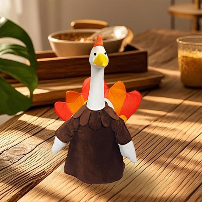 23 Inch Porch Goose Outfit, Seasonal Holiday Decor for Lawn Statues, Halloween Thanksgiving Christmas Goose Clothes Outdoor Costume for Plastic Garden Geese (Turkey Goose Outfits, One Size)