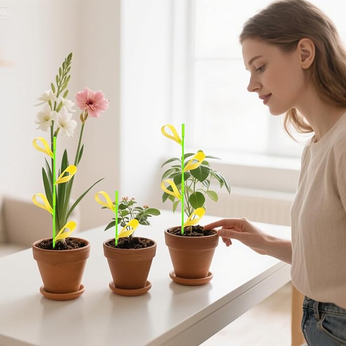 Gnat Sticky Traps for Plants, 100PCS Yellow Sticky Traps for Plant Gnats Indoor and Outdoor White-Flies Mosquitoes Killer, 15PCS Stakes Holder Included