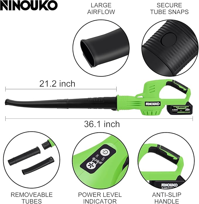 Leaf Blower Cordless, 20V Electric Cordless Leaf Blower with 4000mAh Battery and Charger, 2 Speed Modes, Lightweight Battery Powered Leaf Blowers for Lawn Care, Patio, Blowing Leaves and Snow