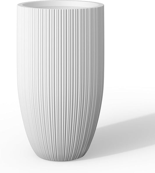 Kante 24 Inch Tall Round Concrete Planter, Large Indoor Outdoor Plant Pots with Drainage Hole and Rubber Plug, Modern Decorative Garden Pots for Home Patio Porch, Textured White