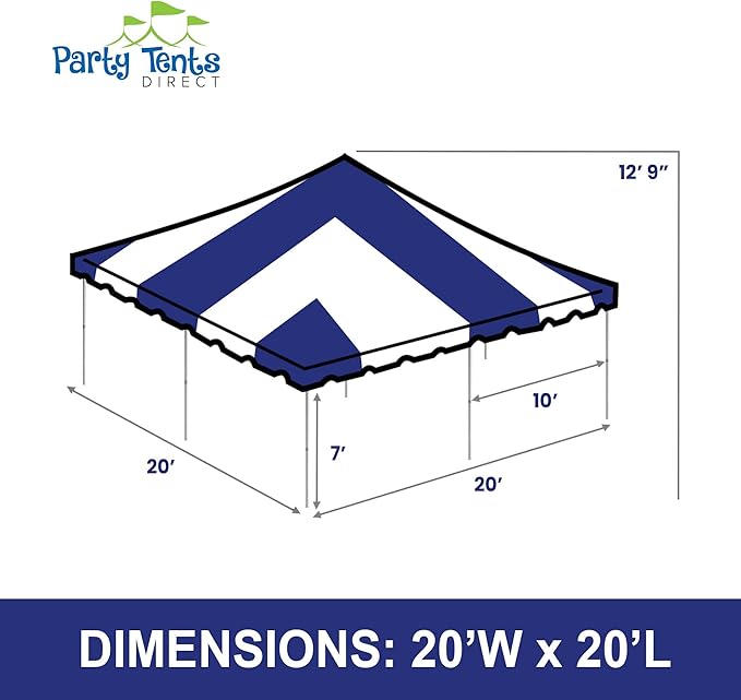 Party Tents Direct 20'x 20' Weekender Canopy Pole Tent with Sidewalls - Easy Up Canopy Tent with 80 Person Capacity - Outdoor Canopies for Parties, Weddings, and Events (Blue/White)