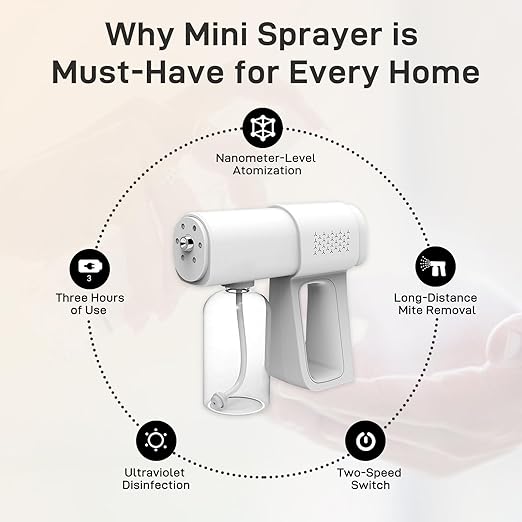 Professional Disinfectant Fogger Machine, 380ml Wireless Fine Particle Sprayer Gun Handheld Sanitizer Fogger, Blue Light Foggers for Touchless Sanitization (White)
