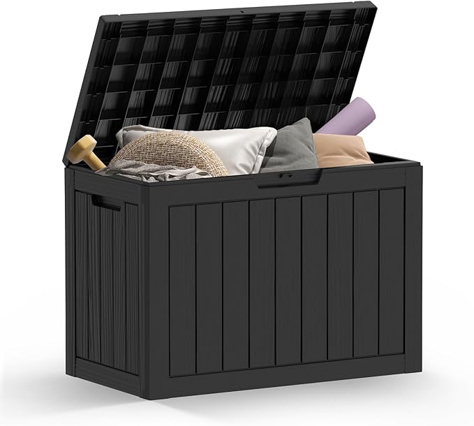 Mars Villa Deck Box, 45 Gallon Resin Indoor and Outdoor Storage Box Waterproof for Patio Furniture Cushions, Pool Supplies, Gardening Tools, Weatherproof and UV Resistant