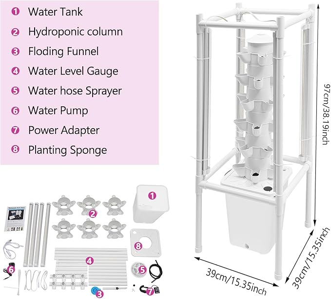 Hydroponic Growing System, Planter Germination Tower with Pump, 30 Pods Indoor Gardening Vertical Garden Planter Indoor Smart Garden Kit for Gardening Lover Herbs,Fruits (White)