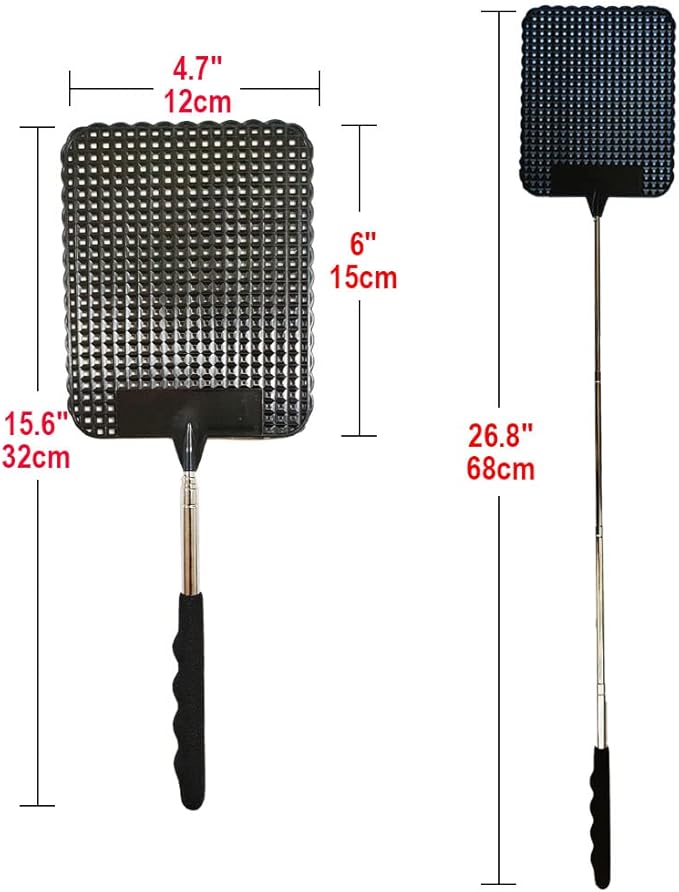 2PCS Telescopic Fly Swatter, Manual Heavy Duty Plastic Flyswatter, Upgraded Sturdy Fly Swatter with Extendable Stainless Steel Pole