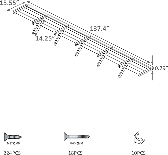Shelf Suitable for 6x12FT Wood Greenhouse, 137" Wooden Storage Shelf Kit Fit Multiple Greenhouse , Horticulture Workstation, Work Bench System Shelving, Light Mocha Brown, 2 Pack