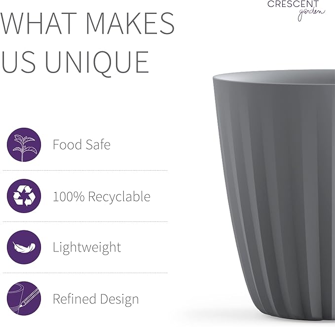 Crescent Garden Pleat Modern Decorative Planter, Grey Indoor/Outdoor Pot, Resin Plant Pot with Drain Hole - 27" W x 27" H (Ash)