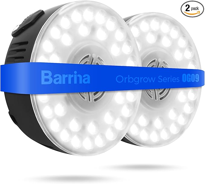 Barrina Orbgrow OG09 Puck LED Grow Light, 5000K 18W(2 x 9W, 270 Watt Equiv), Plant Lights for Indoor Plants Full Spectrum, Magnetic & Linkable, Small Grow lamp, Perfect for Plant Shelf, 2 Packs, Black