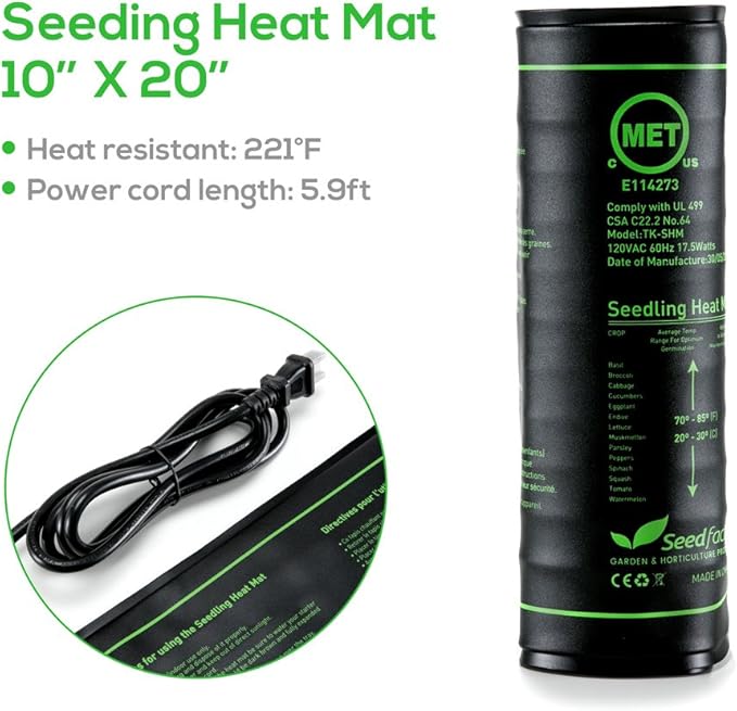 MET Certified Seedling Heat Mat, Seedfactor Waterproof Durable Germination Station Heat Mat, Warm Hydroponic Heating Pad for Indoor Home Gardening Seed Starter(10" x 20")