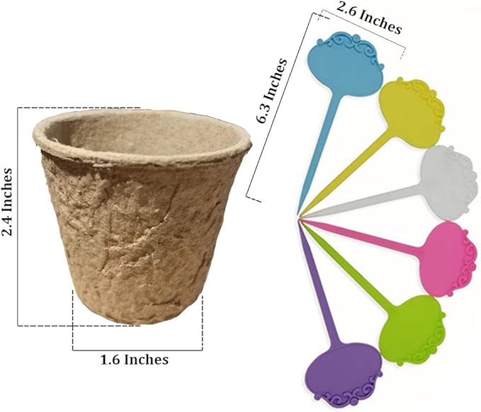 Biodegradable Peat Pots for seedlings, 100 Pack Plant Seed Starter Pots Kit, 2.36inch Succulent Planter Nursery Pots with 10 Plant Markers, Garden Germination Kits