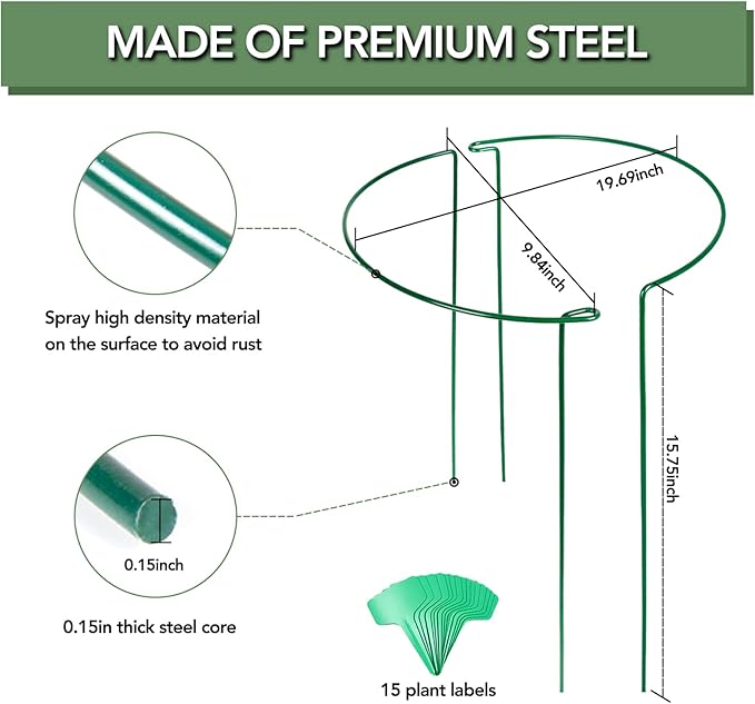 Joyhalo 6 Pack Plant Support Stakes, 16 Inch Peony Cages and Supports, Flower Stakes with 15 Pcs Plant Labels, Peonies Support Cages Garden Sticks for Plants Tomato, Hydrangea, Rose, Hyphosis