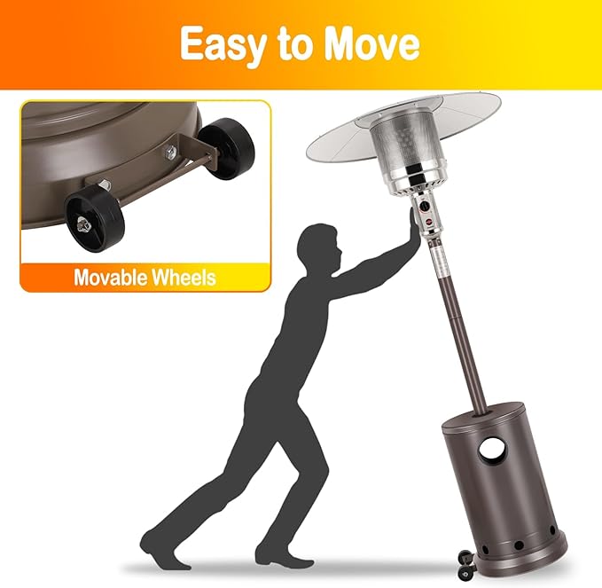 Hykolity 50,000 BTU Propane Patio Heater with Table Design, Stainless Steel Burner, Triple Protection System, Wheels, Outdoor Heaters for Patio, Garden, Commercial and Residentia(Brown)