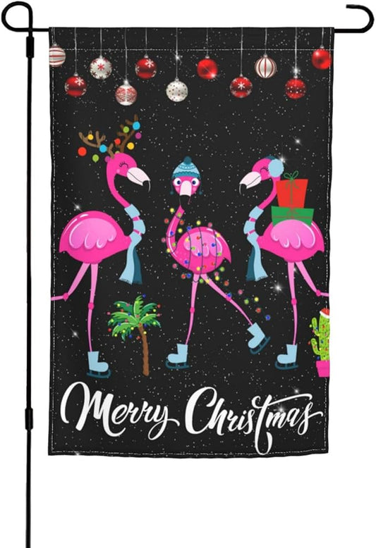 Merry Christmas Flamingo Hawaii Tropical Garden Flag Welcome Party Outdoor Outside Decorations Picks Home House Garden Yard Decor 12x18 Inch