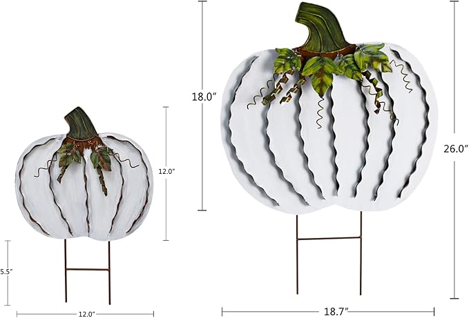 Metal Pumpkin Garden Stakes - Autumn Decorative Yard Signs - Indoor Outdoor Plant Flower Stake Fall Lawn Ornaments Pumpkin Decoration for Harvest Halloween (17.5"+26"-B)