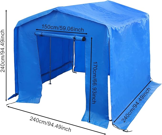 8x8x8 FT Outdoor Storage Shelter Carport, Portable Storage Tent with Roll-up Door, Waterproof Outdoor Carport for Bike, Lawn Mower, ATV Storage (Blue)