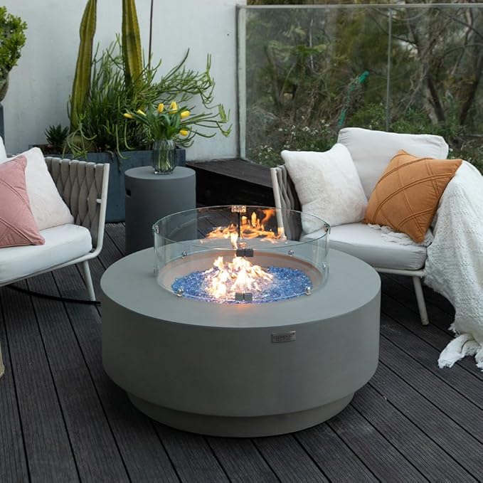 Colosseo Concrete Fire Pit 40.9" x 40.9" Patio Firepit Includes Fire Glass Modern Fire Pits & Outdoor Fireplaces for Garden, Deck, Indoor & Outdoor Heating